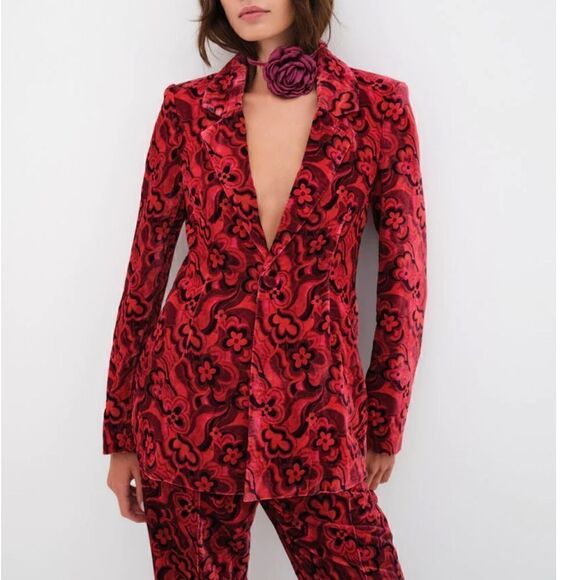 For Love And Lemons Jackets & Blazers - NWT Penny Blazer Red Velvet Floral Retro Size 2XL